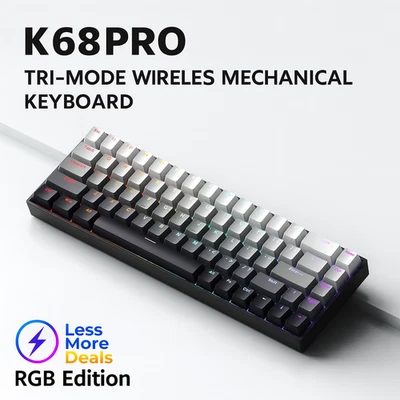 LessMoreDeals K68PRO Tri-Mode Wireless Mechanical Keyboard RGB Backlit | 2.4G + - Image 1 of 2