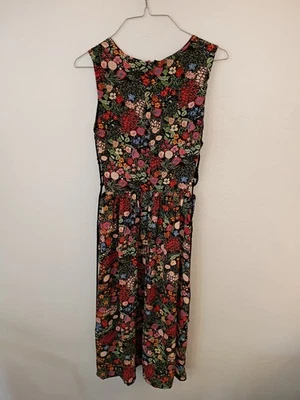Topshop Floral Dress Size 4 Lace Up Sides Midi Sheer, Lined Bodice - Image 1 of 4