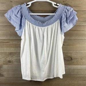 Lane Bryant Womens Shirt Short Sleeve Off Shoulder Striped Flutter Sleeve 18 20 - Picture 1 of 8