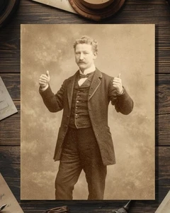 Biglietto di auguri vintage vittoriano doppio pollice in su gentiluomo - Foto 1 di 4