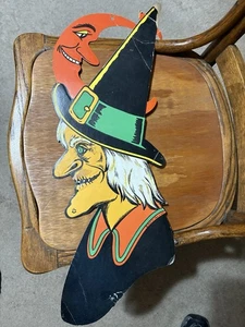 Vintage große Pfeife Halloween Hexe mit Mondsichel gestanzt 23 Zoll - Bild 1 von 4