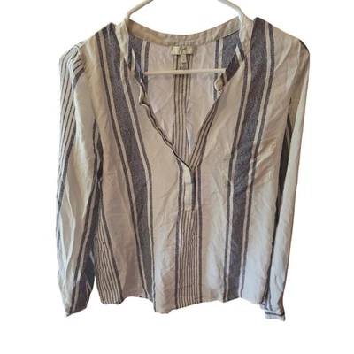 Top Joie 100% Seda S Mujer Blanco Azul Rayas Popover Cuello en V Norm Core Clásico Foto 1 de 4