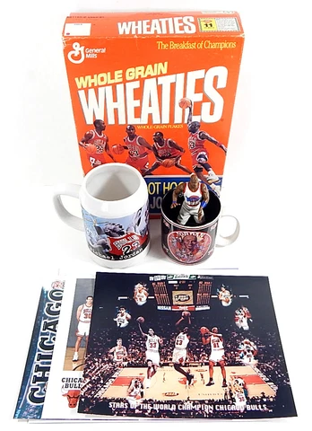 Michael Jordan Chicago Bulls Lot Figure Team Photos Tankard Mug Wheaties Poster Cover