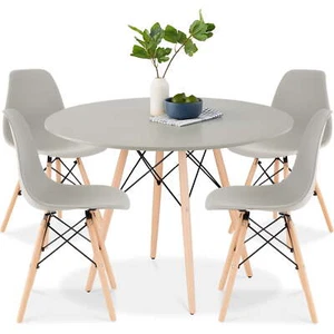 5-Piece Compact Mid-Century Modern Dining Set W/ 4 Chairs Wooden Legs Gray/Oak - Picture 1 of 94