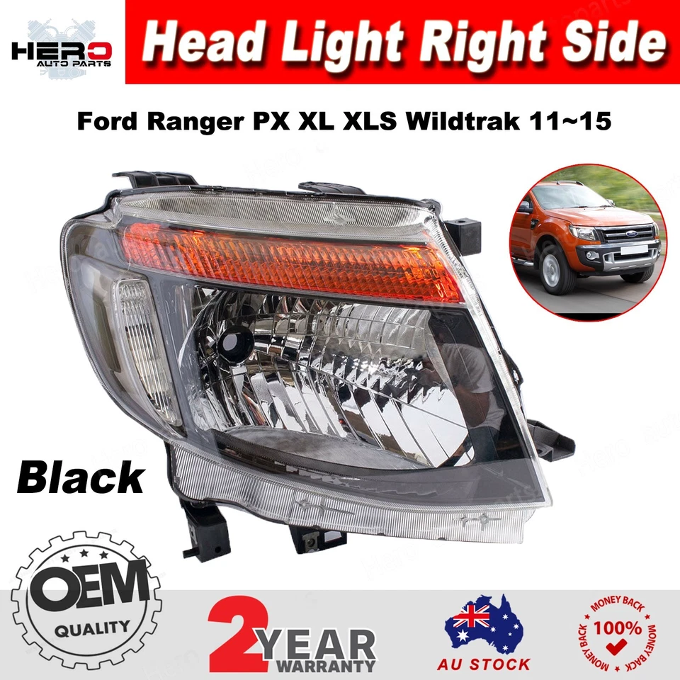 RH Right Driver Side Head Light Black For Ford Ranger PX 11~15 XL XLS Wildtrak - image 1 of 3