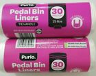 60 Bags x 25L Purio Pedal Bin Liners With Tie Handle Strong Clear 54cm x 53cm