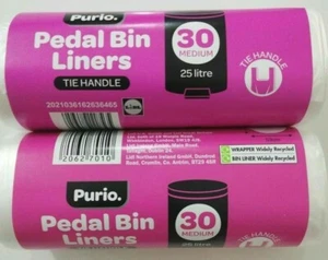 60 Bags x 25L Purio Pedal Bin Liners With Tie Handle Strong Clear 54cm x 53cm - Picture 1 of 2