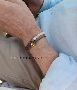 New men's double layer leather with stainless steel button hand wove bracelet - Picture 1 of 5