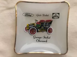 Vntg. Square Milk Glass Trinket Plate/Ashtray advertising Ford Garage in Germany - Picture 1 of 9