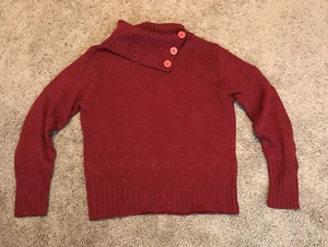 Berretti  Pullover Sweater Cowl Neck Buttons Maroon Wool Blend Italy Sz Large - Picture 1 of 10