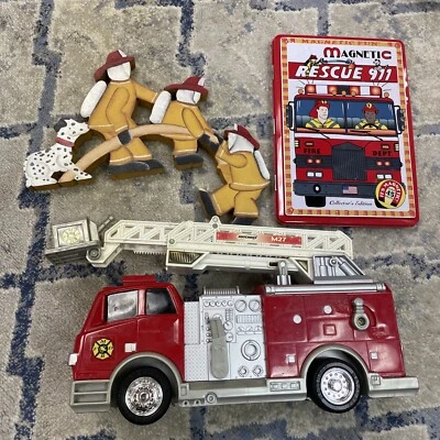 Matchbox M27 Fire Truck, Rescue 911 Magnet Case, Firemen/Dog Wood Item Lot Of 3 - Image 1 of 4