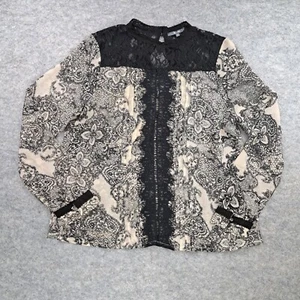 Miss Me Shirt Womens Extra Large Black Floral Long Sleeve Sheer Blouse Top Lace - Picture 1 of 11