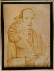 Gemälde Ölgemälde Portrait Selbstportrait Katze Wilhelm Bongard 1937 - Bild 1 von 9