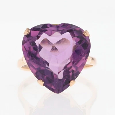 14.16ct Heart-Shaped Amethyst Solitaire Statement Ring 14k Rose Gold Size 8 - Image 1 of 4