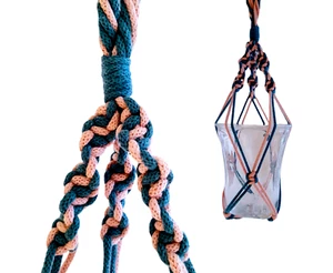 Plant hanger Macrame pot holder Hanging basket planter PINK DARK TEAL NO TASSEL - Picture 1 of 1