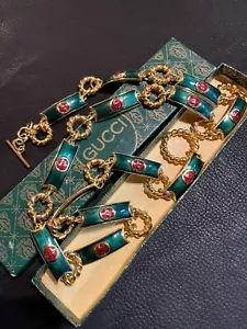 Collar de Cadena GUCCI CINTURÓN AUTÉNTICO Marca con Logotipo Vintage Raro Oro GG Verde Envío Gratuito - Imagen 1 de 24