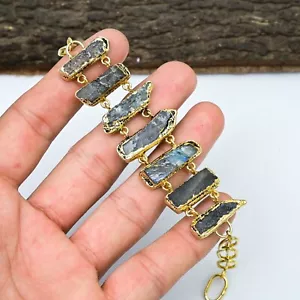 Labradorite 18k Gold Plated 925 Silver Electroforming Chain Bracelet Jewelry - Picture 1 of 4