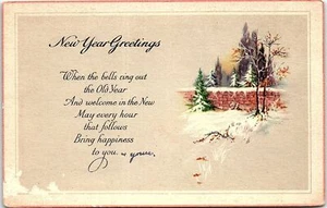 c1910 HAPPY NEW YEAR HAPPINESS SNOW SCENE POSTCARD 42-335 - Picture 1 of 2