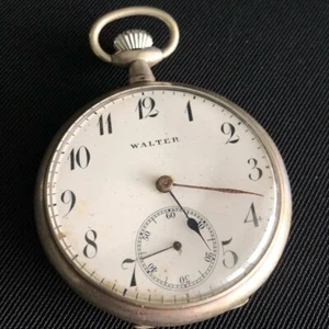 Antique Silver 800 Pocket Watch Walter France 20th Century White Enamel Dial - Picture 1 of 12