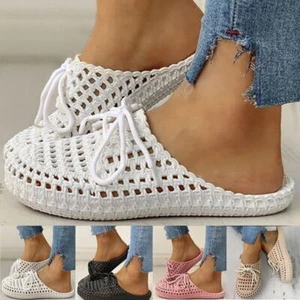 Women's Sandals Hollow Out Flat Comfy Summer Beach Shoes Ladies Casual Slippers - Picture 1 of 14