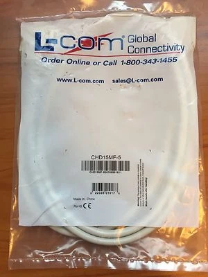 NEW L-COM Molded D-Sub Cable, HD15 Male/Female White CHD15MF-5 5.0 ft  - Image 1 of 4
