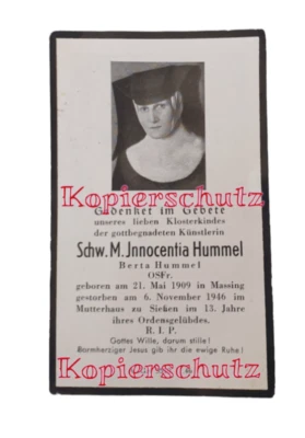 160733 RAR Orig Sterbebild BERTA HUMMEL Künstlerin Hummelfigur Totenzettel 1946 - Bild 1 von 2