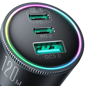 120W USB C Car Charger Adapter Independent Smart 3 Ports PD+ QC Fast Charging - Picture 1 of 22