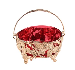 Antike um 1870 viktorianische Cranberry Glas Silber & Fleming Traube Korb Schale - Bild 1 von 18