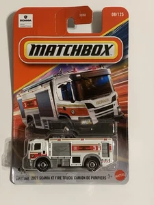 Matchbox 2021 SCANIA XT FIRE TRUCK/ CAMION DE POMPIERS, White, Mattel #08/125 - Picture 1 of 2