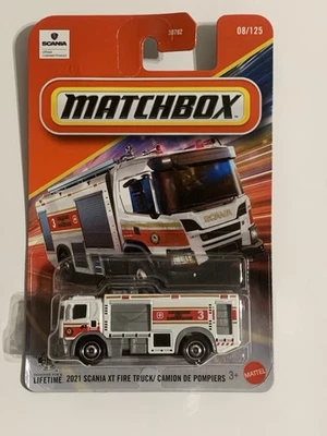Matchbox 2021 SCANIA XT FIRE TRUCK/ CAMION DE POMPIERS, White, Mattel #08/125 - Image 1 of 2