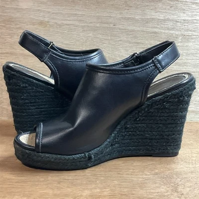 RUFF HEWN Black Open Toe Espadrille Wedge Size 7 - Image 1 of 4