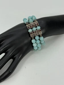 Türkis Amazonit Rondelle 3 Strang Armband Sterlingsilber Thailand Akzente - Bild 1 von 7