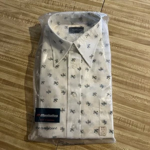 VINTAGE NOS Manhattan Shirt Mens Size 16 1/2 32/33 L  Long Sleeve Floral #oa1012 - Picture 1 of 12
