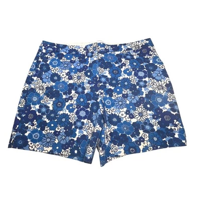 Boden Blue Floral Cotton Blend Shorts Women Size 16 Chino Casual Golf Resort - Image 1 of 4