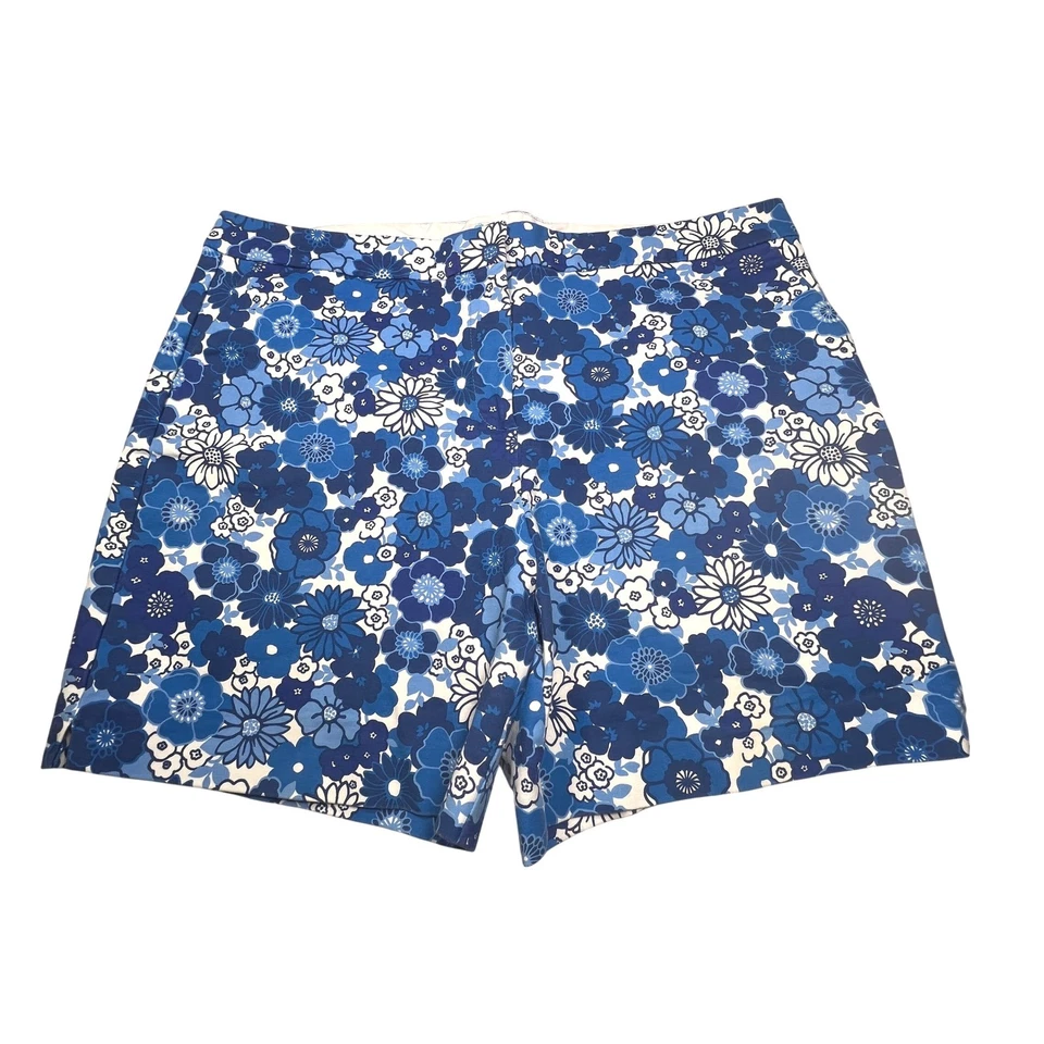 Boden Blue Floral Cotton Blend Shorts Women Size 16 Chino Casual Golf Resort - Image 1 of 4