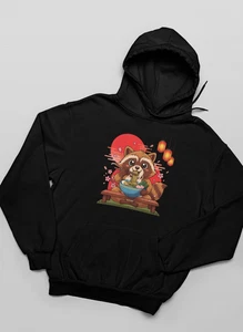 Süßer Waschbär Ramen Hoodie japanisches Essen Grafik Sweatshirt Unisex mit Schnüren - Bild 1 von 6