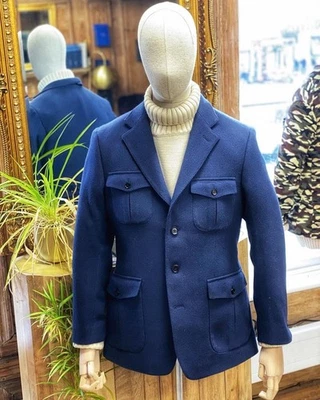 Chaqueta de safari de mezcla de lana para hombre informal ocio esmoquin abrigo formal de doble botonadura Foto 1 de 2