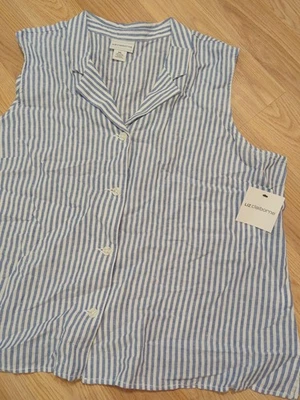 Liz Claiborne XXL Blue/White Cotton/Linen Sleeveless Light Weight Blouse Coastal - Image 1 of 4