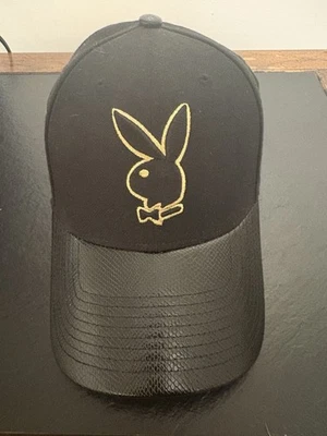 Playboy Premium Bunny Pendant Logo Adjustable Strapback Mens Hat Cap Black Gold - Image 1 of 4