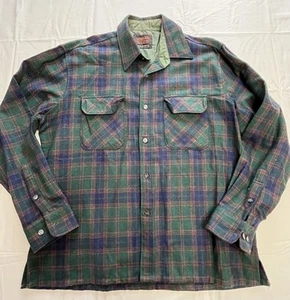 Camisa De Colección Woodland Para Hombres 90% Lana Franela Cuadros Manga Larga Talla L Agujeros Verdes - Imagen 1 de 18