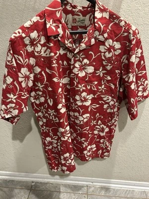 Camisa havaiana Hilo Hattie masculina tamanho XL vermelha hibisco plumeria aloha camisa cruzeiro - Imagem 1 de 4