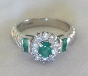 Platinum Ribbed Cluster Natural Emerald Diamond Ring - 6.12gms, Sz 5.75, 0.57ct - Picture 1 of 12