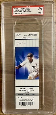 DEREK JETER HIT #3000 (5-5 HR) FULL TICKET HOF NEW YORK YANKEES 7/9/2011 PSA 6 - Image 1 of 4