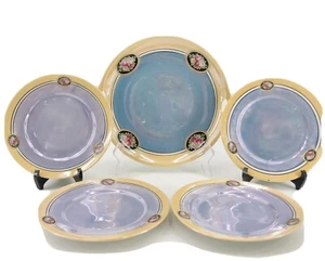 Vintage White Block Germany Lusterware Handled Server Plate & 4 Dessert Plates - Foto 1 di 9