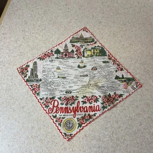 VTG Franshaw Pennsylvania State Map Linen Handkerchief Pocket Square - Picture 1 of 8