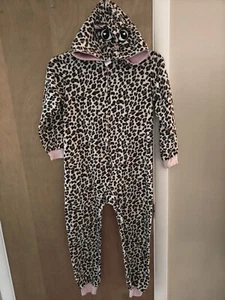 Children's Place Girl's Leopard Print Cat Fleece One Piece Sleeper Size Med 7/8 - Picture 1 of 7
