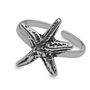 Sterling Silver Starfish Toe Ring 925 Adjustable Beach Jewelry - Picture 1 of 2