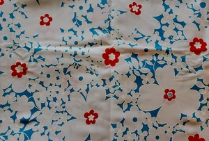 VINTAGE 70'S AZURE & ORANGE FLOWER PATTERN -- 75"L X 44" W - Picture 1 of 4