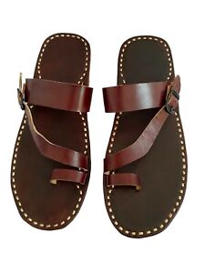 Mens slippers  Brown leather sandals shoes handmade leather flats flip flops 