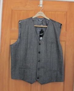 NEW with Tags Men's Paul Jones Gray Herringbone Tweed Wood Suit Vest  Size 2XL - Picture 1 of 8